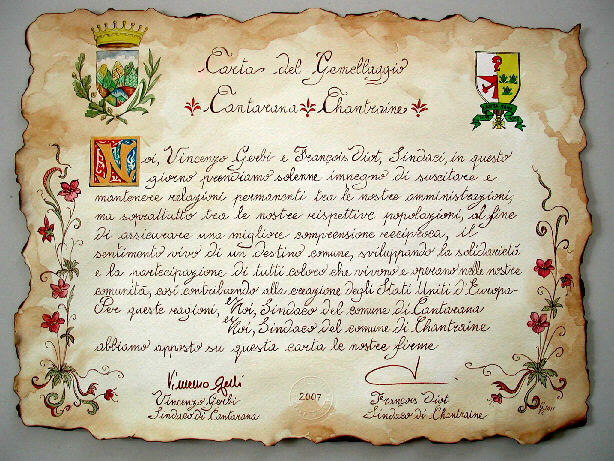 Carta del Gemellaggio Cantarana Chantraine Barbara Galizia